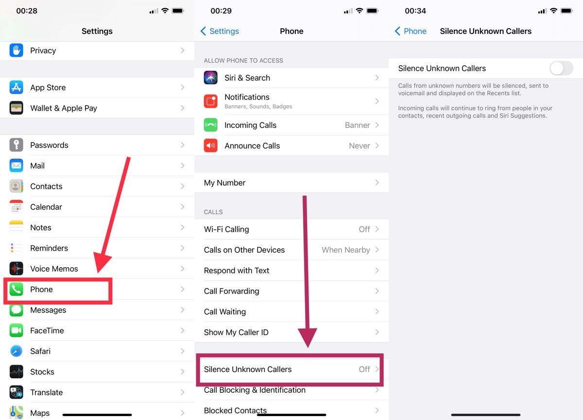 silence unknown callers on iPhone